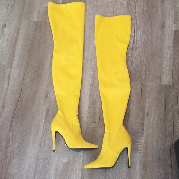 yellow thigh boots